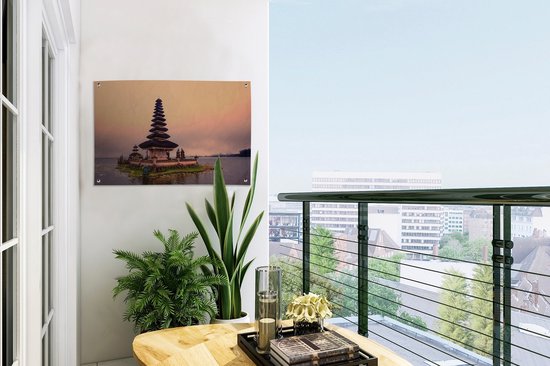 Décoration de jardin Temple Pura Ulun Danu Bratan à Bali pour ciel rose - 60x40 cm - Affiche de jardin - Toile de jardin