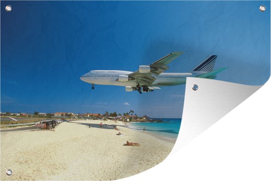 Un avion survole la plage de Maho Bay sur Sint Maarten Garden poster 40x30 cm - petit - Toile de jardin / Toile d'extérieur / Peintures pour l'extérieur (décoration de jardin)