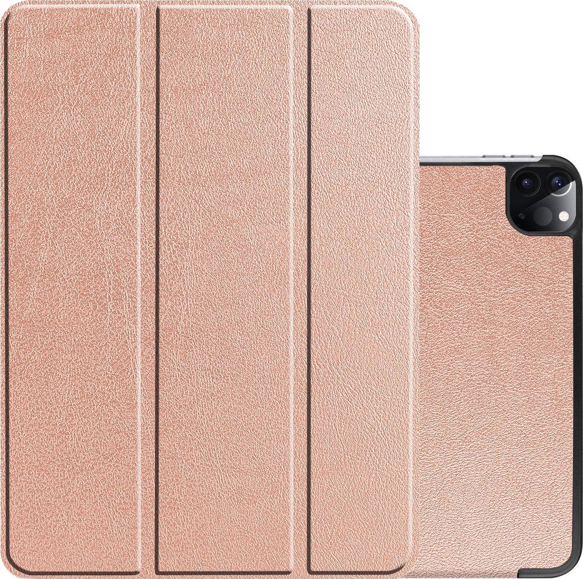 Hoes - Geschikt voor Apple iPad Pro (2021) - 12.9 inch - Dun & Stevig - Trifold Bookcase - Hard Cover Case - Met Uitsparing Geschikt voor Apple Pencil - Hardcover Book - Tablet Hoesje - Rosé goud