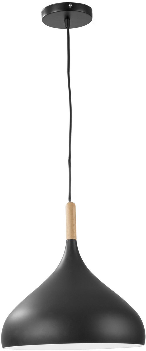 Hanglamp Modern Zwart Rond Aluminium en Hout - Valott Riikka