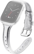 By Qubix geschikt voor Fitbit Versa 1 - 2 & Lite bandje TPU leer - Zilver Smartwatchbandje bandje Armband Polsband Strap Band Watchband