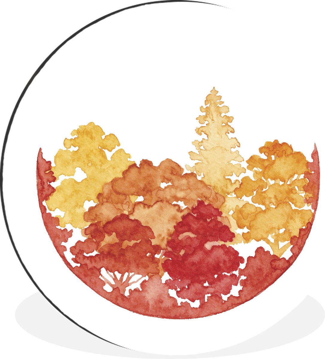 WallCircle - Wandcirkel - Muurcirkel - Herfst - Boom - Waterverf - Aluminium - Dibond - 30x30 cm - Binnen en Buiten