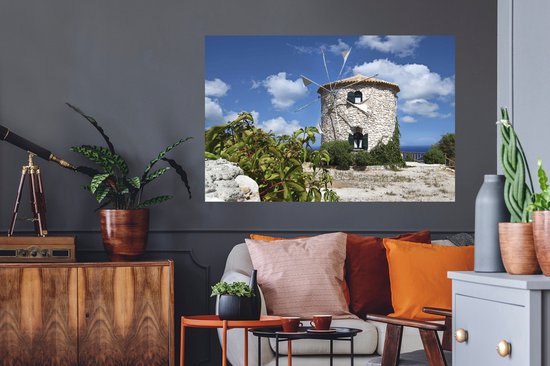 Stickers muraux - Film autocollant - Un moulin à vent sur Zakynthos Grèce - 120x80 cm - Film adhésif - Stickers muraux Chambre d'enfant - Papier peint autocollant