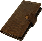 Made-NL Samsung Galaxy A8 (2018) Handgemaakte book case antraciet slangenprint leer robuuste hoesje