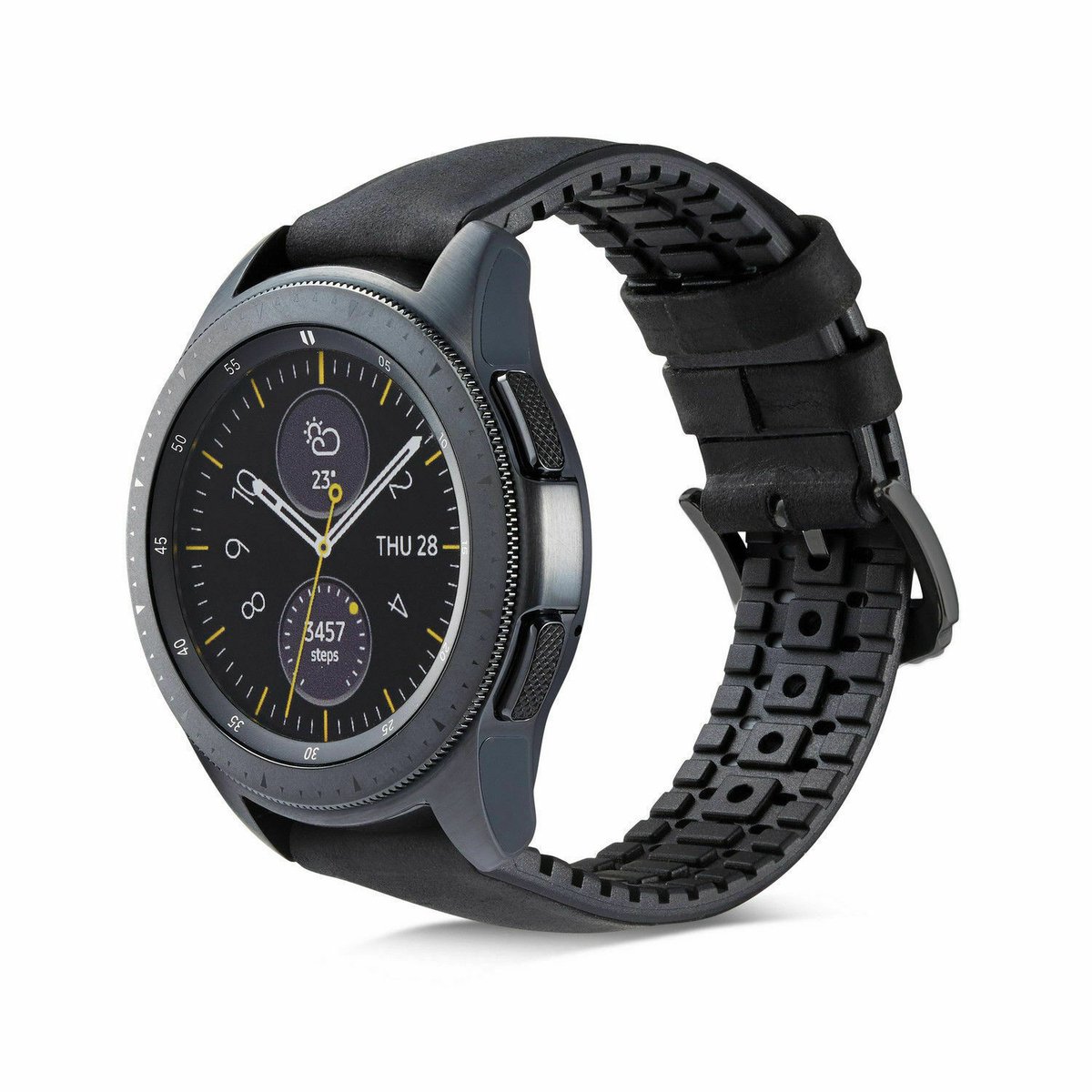 Geschikt voor Samsung Galaxy Watch leren silicone band - zwart - 41mm / 42mm