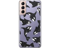 Hoesje geschikt voor Samsung Galaxy S21 - Orka - Soft Case - TPU - Print - Transparant - Mooie Telefoonhoesjes