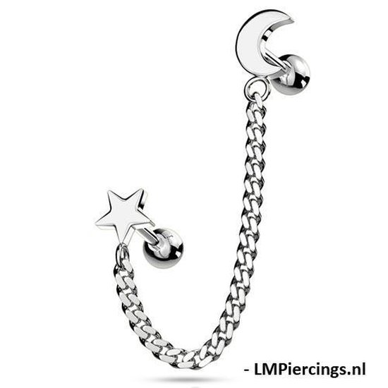 Helix piercing ketting met maan en ster