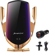 Luxe Telefoonhouder met Draadloze Oplader Auto - Universele Autolader - Autoladers - 10W - Goud