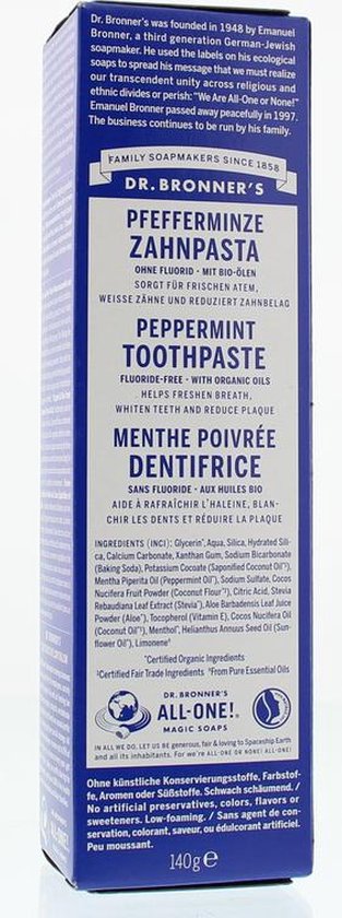 Tandpasta zonder fluoride - 140gr - Fluoride vrije tandpasta - Dr Bronner