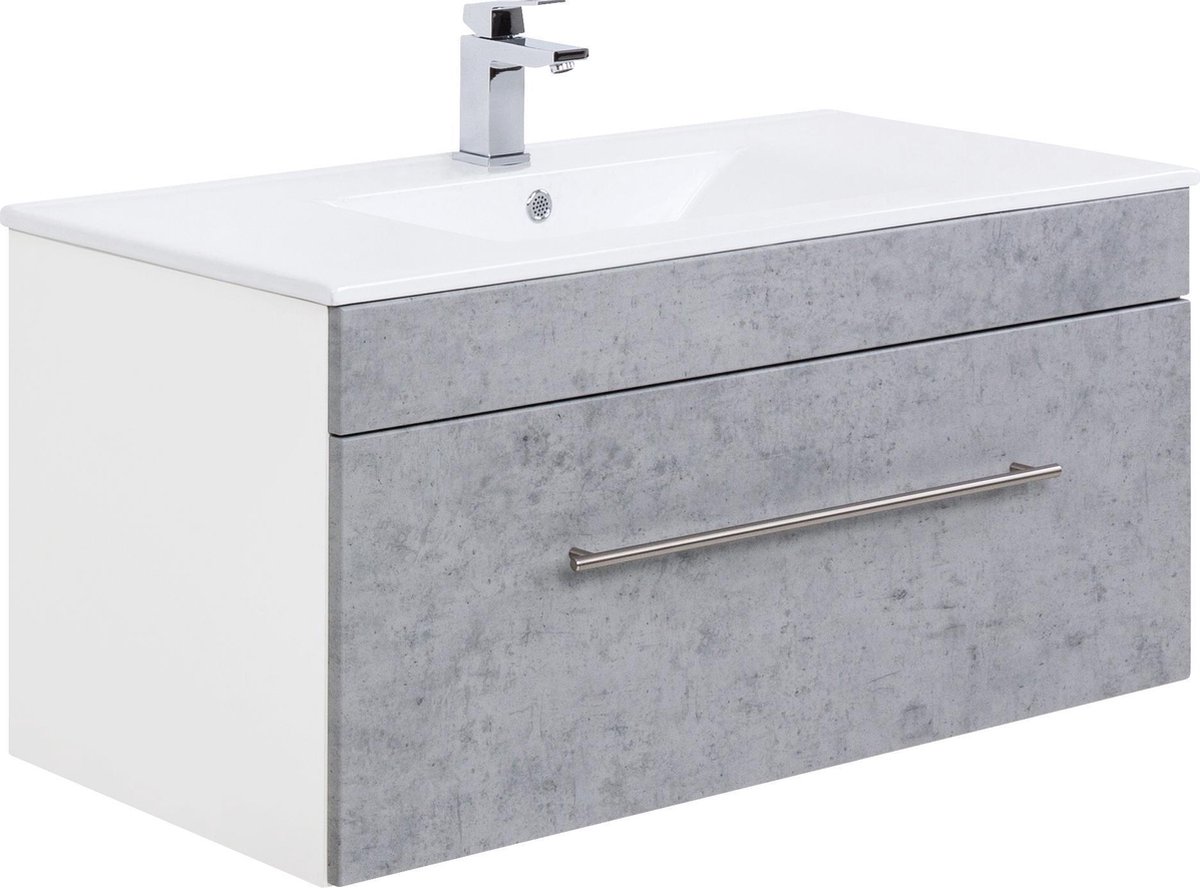 Wastafelkast Ivar Beton - Wit - Breedte 100 cm - Hoogte 49.7 cm - Diepte 47.5 cm
