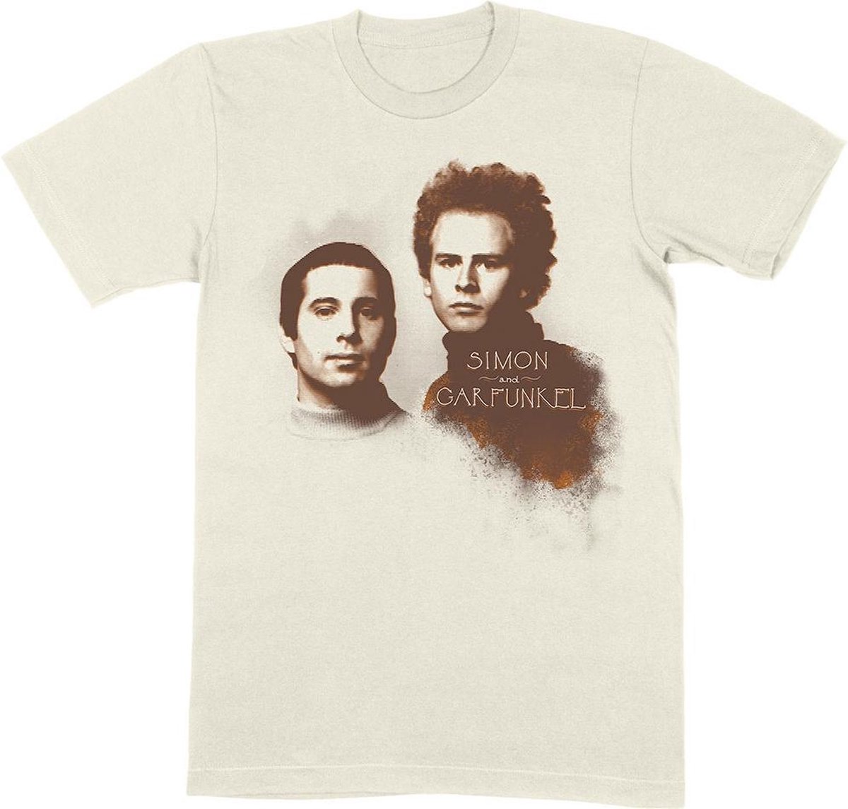 Simon & Garfunkel Heren Tshirt -S- Faces Creme