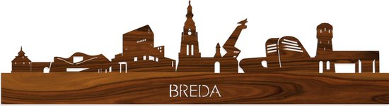 Skyline Breda Palissander hout - 100 cm - Woondecoratie - Wanddecoratie - Meer steden beschikbaar - Woonkamer idee - City Art - Steden kunst - Cadeau voor hem - Cadeau voor haar - Jubileum - Trouwerij - WoodWideCities