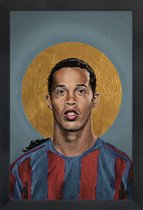 JUNIQE - Poster in houten lijst Football Icon - Ronaldinho -30x45