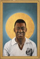JUNIQE - Poster met houten lijst Football Icon - Pelé -13x18 /Blauw &