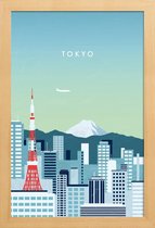 JUNIQE - Poster met houten lijst Retro Tokio -13x18 /Turkoois