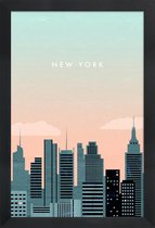 JUNIQE - Poster met houten lijst New York - retro -13x18 /Grijs