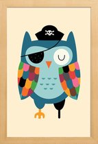 JUNIQE - Poster in houten lijst Captain Whooo -30x45 /Kleurrijk