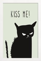 JUNIQE - Poster in houten lijst Kiss Me Cat -20x30 /Grijs & Wit