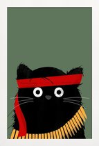 JUNIQE - Poster in houten lijst Cat - Rambo -30x45 /Groen & Zwart