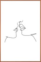 JUNIQE - Poster met kunststof lijst Oneline Kiss -40x60 /Wit & Zwart
