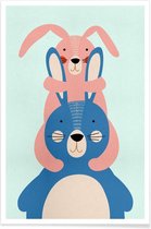 JUNIQE - Poster Bunny Rabbits -20x30 /Kleurrijk