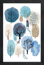 JUNIQE - Poster in houten lijst Winter Forest -30x45 /Blauw & Groen