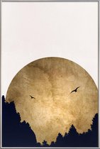 JUNIQE - Poster met kunststof lijst Two Birds Gold -40x60 /Ivoor