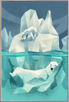 JUNIQE - Poster met kunststof lijst Vintage ijsbeer -20x30 /Blauw &