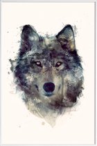 JUNIQE - Poster in kunststof lijst Wolf illustratie -30x45 /Bruin &