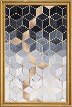 JUNIQE - Poster met houten lijst Soft Blue Gradient Cubes -13x18