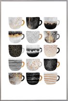 JUNIQE - Poster met kunststof lijst Mooie koffiekopjes -20x30 /Grijs &
