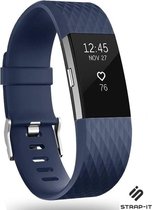 Siliconen Smartwatch bandje - Geschikt voor Fitbit Charge 2 diamant silicone band - donkerblauw - Strap-it Horlogeband / Polsband / Armband - Maat: Maat L