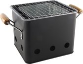 Mini Barbecue - Balkon - Terras - Tuin BBQ - Tafel Barbecue - 18x15.5x15.5cm - Staal - Zwart - Houten Handvatten