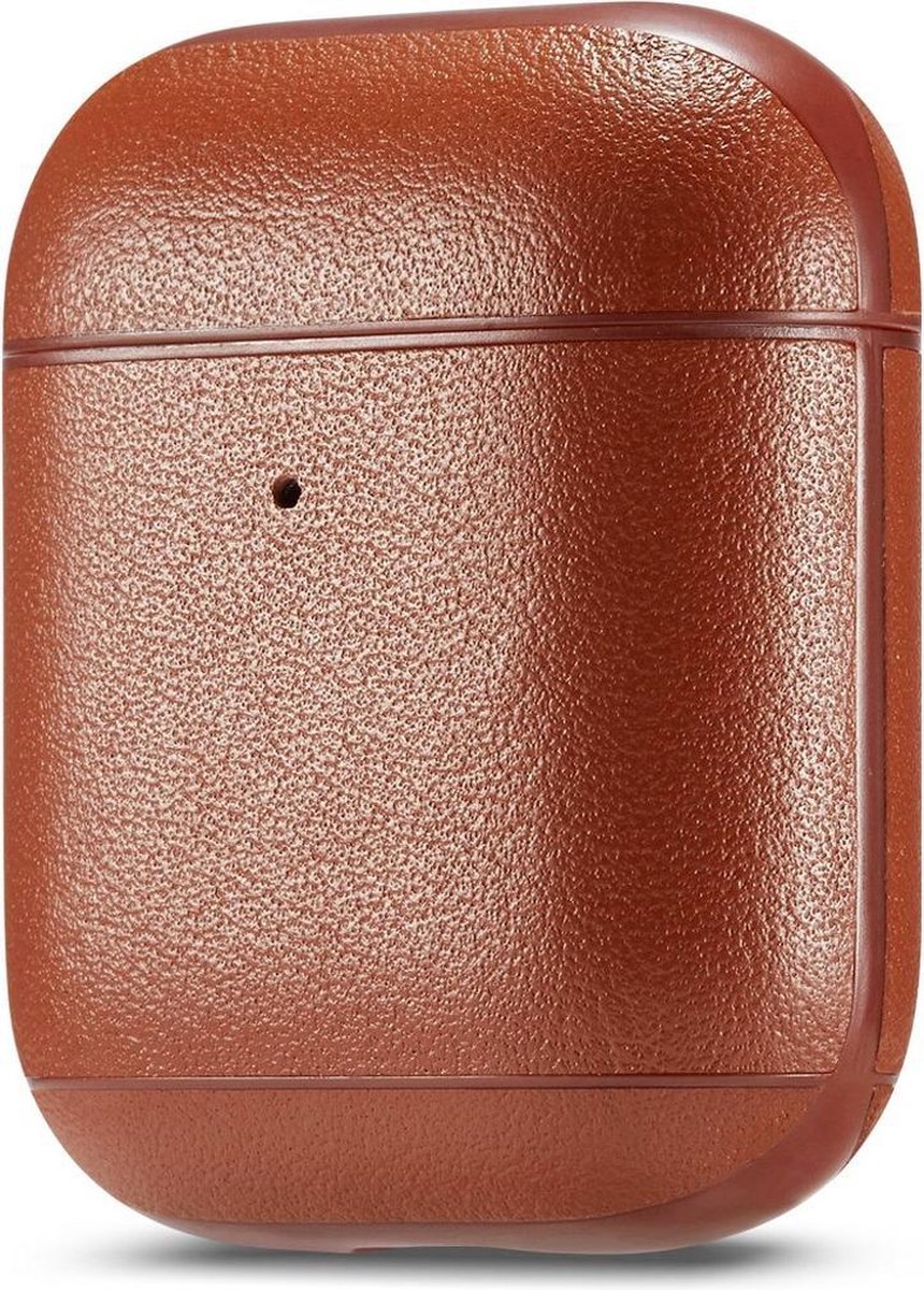 AirPods hoesje van By Qubix - AirPods 1/2 hoesje Genuine Leather Series - hard case - licht bruin