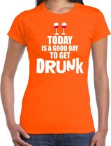 Koningsdag t-shirt good day to get drunk oranje - dames - Kingsday EK/ WK shirt / outfit / kleding S