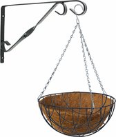 Hanging basket groen met klassieke muurhaak zwart en kokos inlegvel - metaaldraad - complete hanging basket set