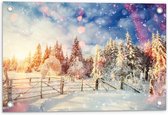 Tuinposter – Wit Besneeuwde Natuur - 60x40cm Foto op Tuinposter  (wanddecoratie voor buiten en binnen)