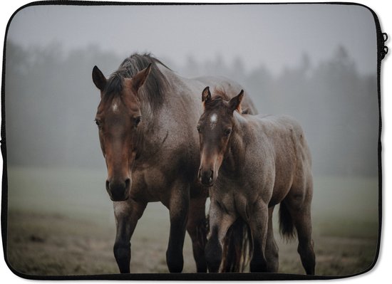Housse ordinateur 13 pouces 34x24 cm - Quarter Horse - Housse Macbook & Laptop Quarter horse et poulain marchant vers l'appareil photo - Housse ordinateur portable avec photo