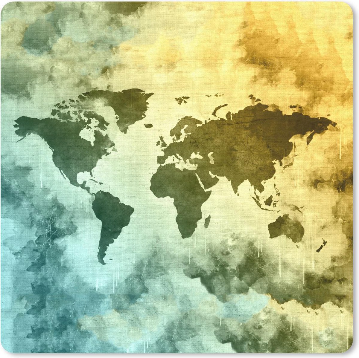 Muismat 20x20 cm - Mousepad Wereldkaart - Rook - Kleuren - Muismatten
