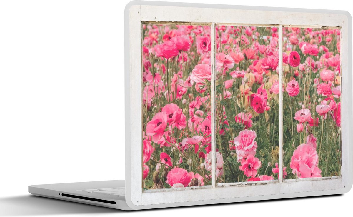 Laptop sticker - 10.1 inch - Doorkijk - Bloemen - Roze - 25x18cm - Laptopstickers - Laptop skin - Cover