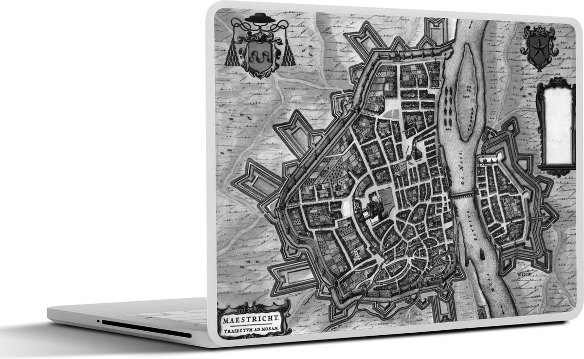 Laptop sticker - 12.3 inch - Plattegrond - Maastricht - Zwart Wit - 30x22cm - Laptopstickers - Laptop skin - Cover - Stadskaart