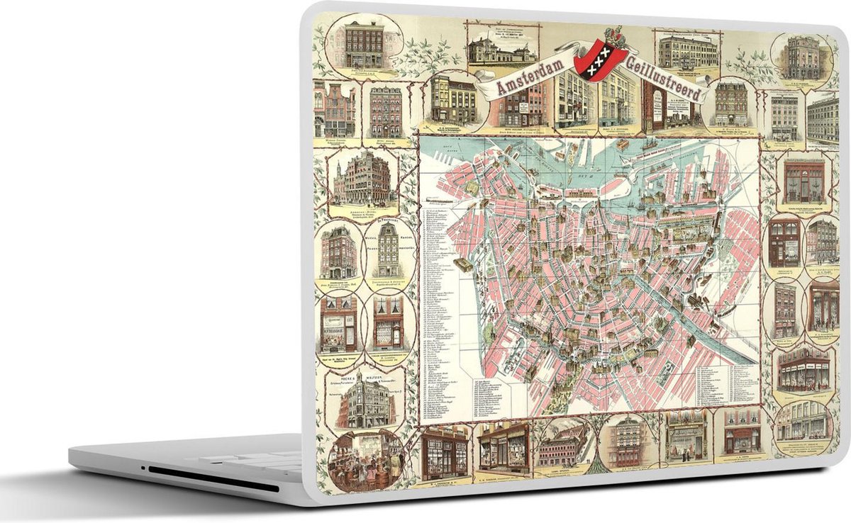 Laptop sticker - 11.6 inch - Kaart - Historisch - Amsterdam - 30x21cm - Laptopstickers - Laptop skin - Cover