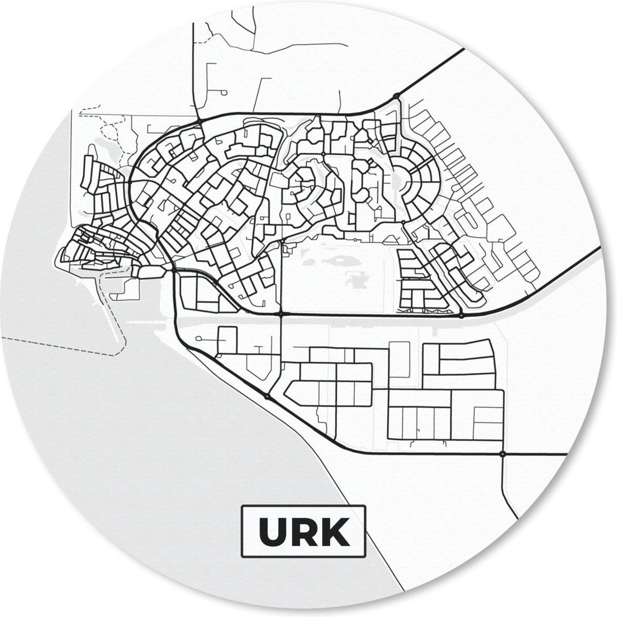 Muismat rond 20x20 cm - Mousepad Kaart - Urk - Zwart - Wit - Ronde muismatten