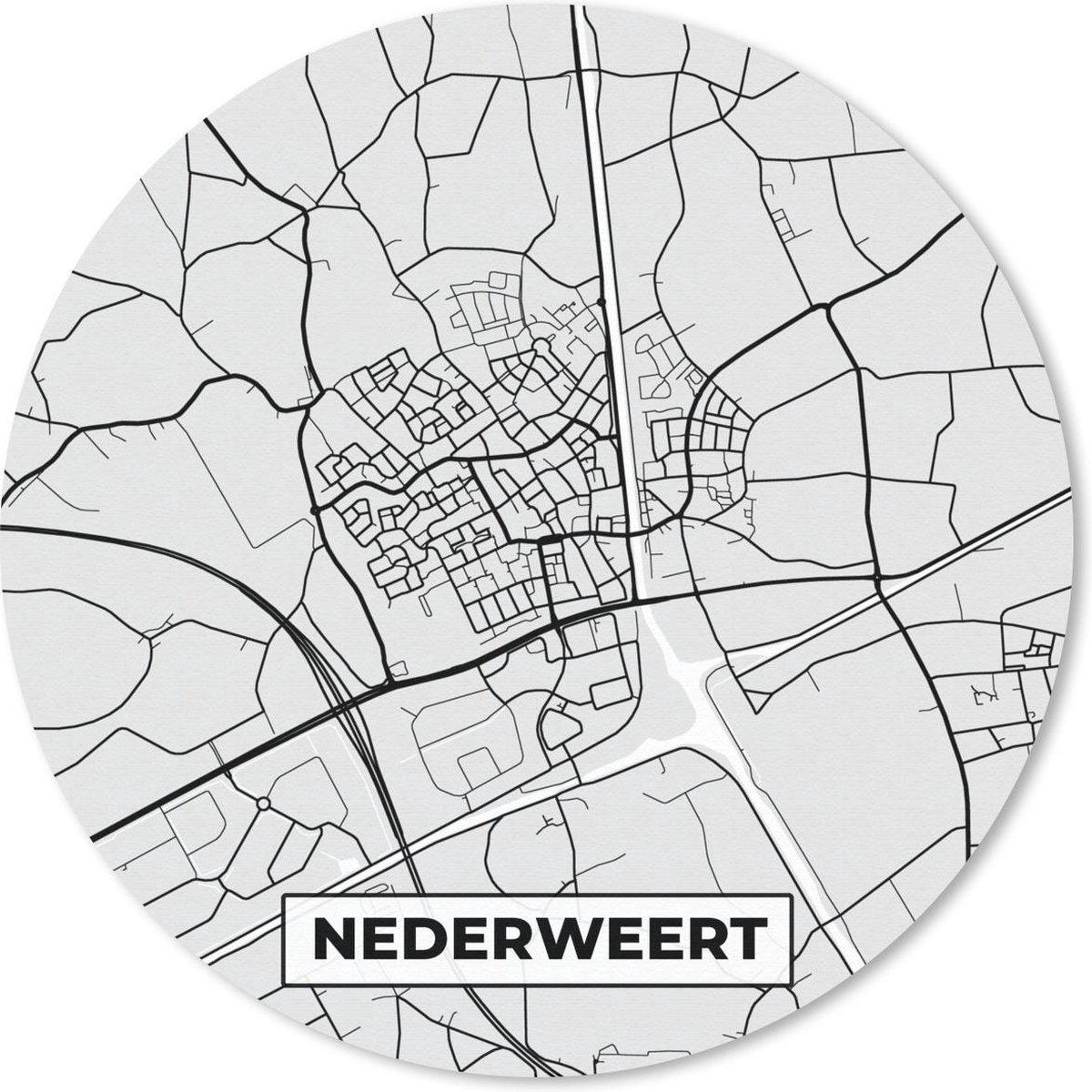 Muismat rond 30x30 cm - Mousepad Stadskaart - Nederweert - Grijs - Wit - Ronde muismatten