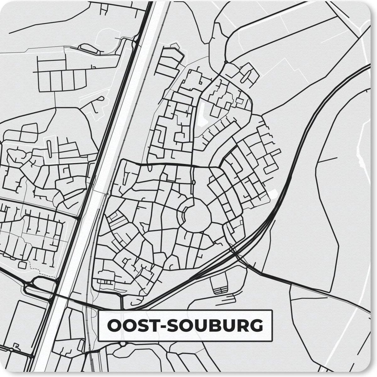 Muismat 20x20 cm - Mousepad Stadskaart - Oost-Souburg - Grijs - Wit - Muismatten