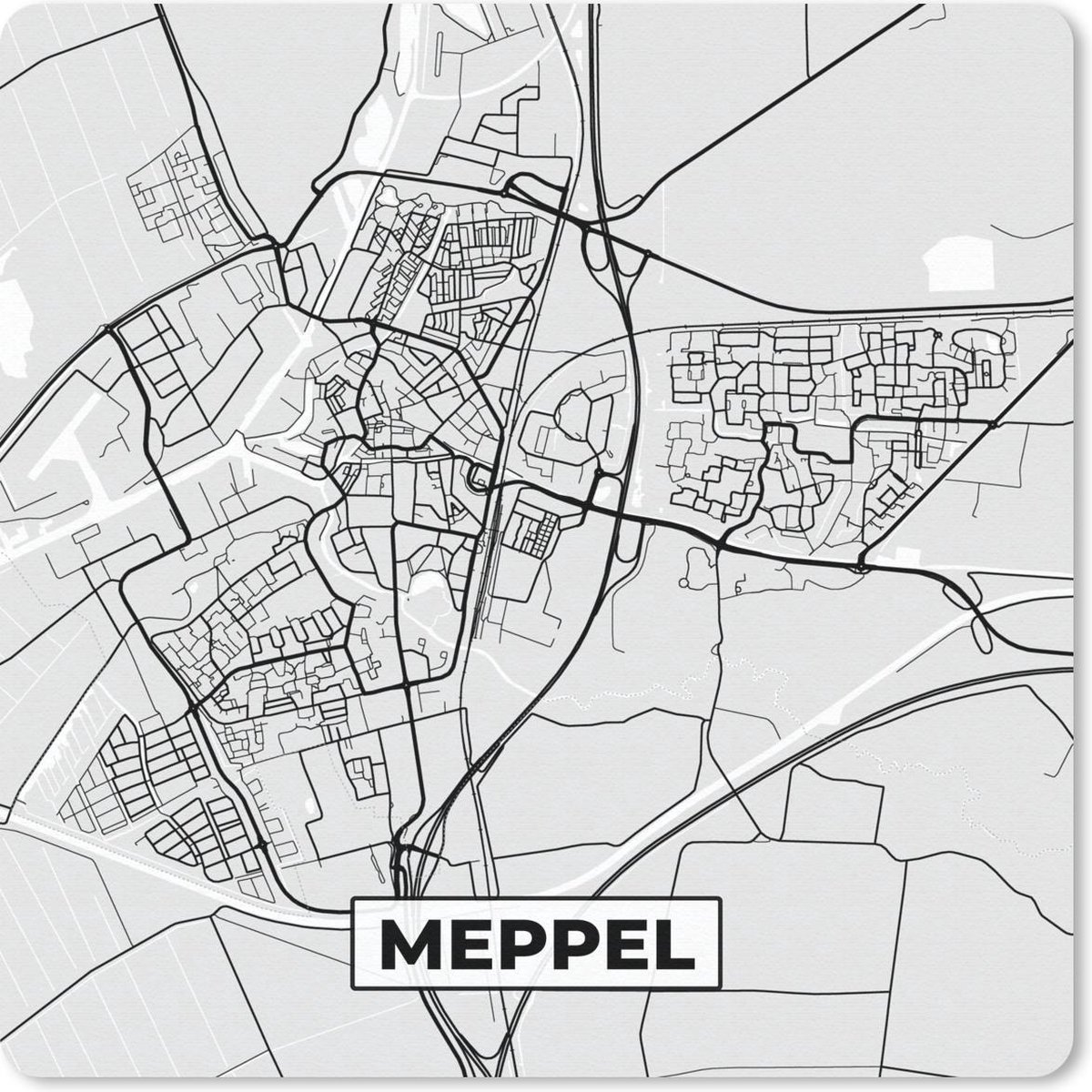 Muismat 20x20 cm - Mousepad Stadskaart - Meppel - Grijs - Wit - Muismatten
