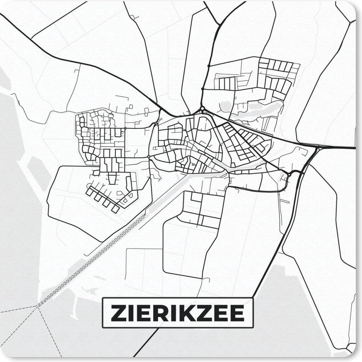 Muismat 30x30 cm - Mousepad Kaart - Zierikzee - Zwart - Wit - Muismatten