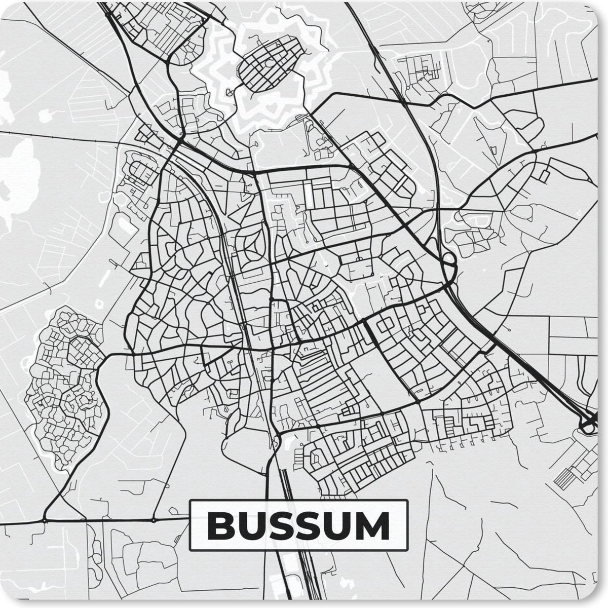 Muismat 20x20 cm - Mousepad Stadskaart - Bussum - Grijs - Wit - Muismatten