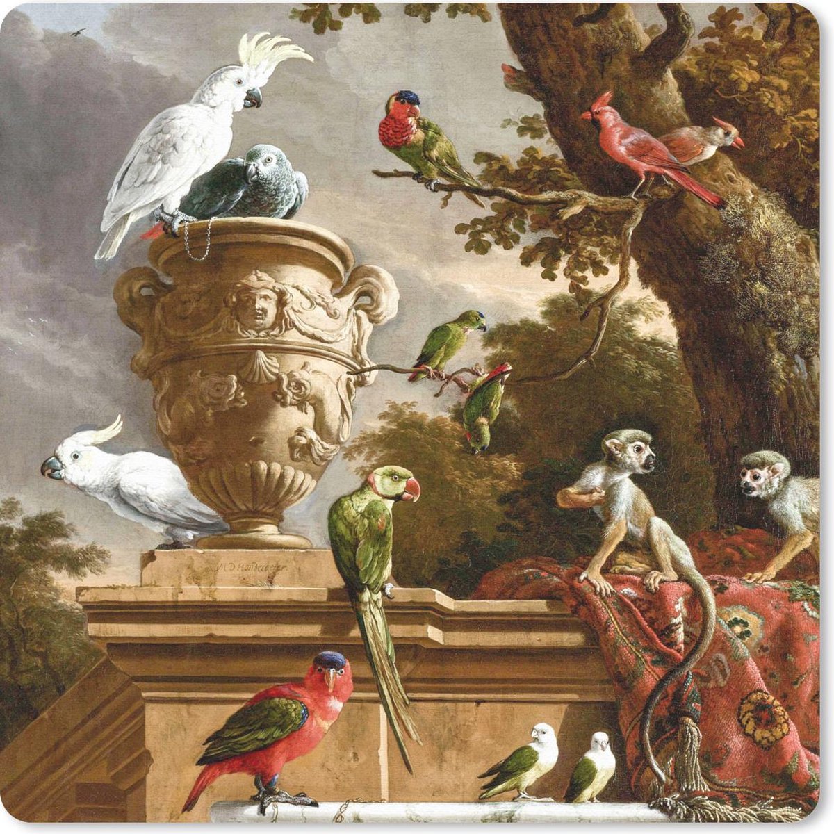 Muismat 30x30 cm - Mousepad De menagerie - Melchior d' Hondecoeter - Vogel - Muismatten