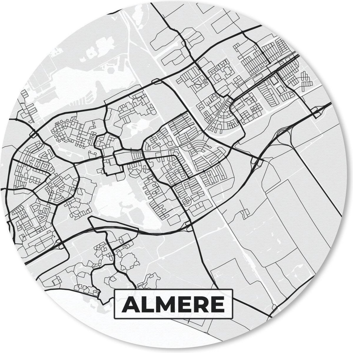 Muismat rond 20x20 cm - Mousepad Stadskaart - Almere - Grijs - Wit - Ronde muismatten